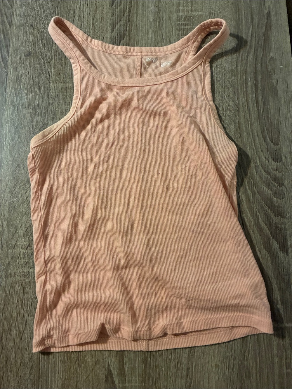 aerie Peach Ribbed Scoop Tank